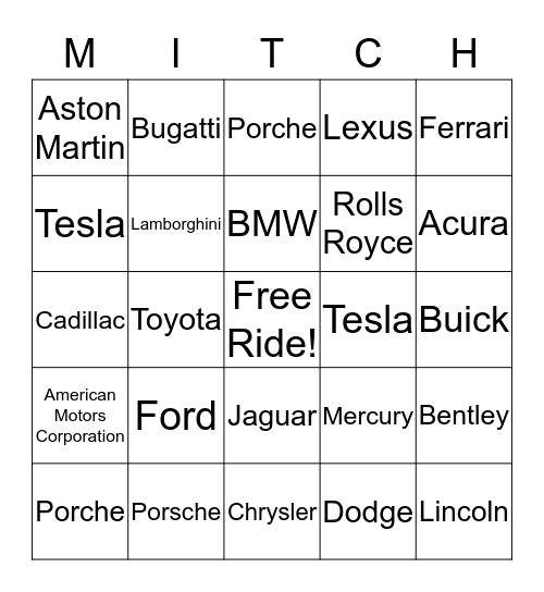 Cars  Bingo Card
