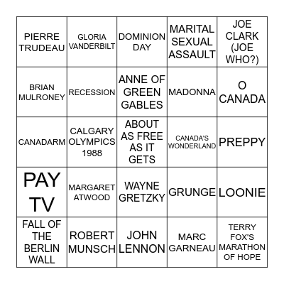 GNARLY 80s BINGO Card