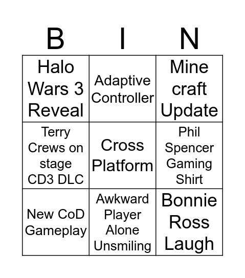 Chloe E3 Bingo Card