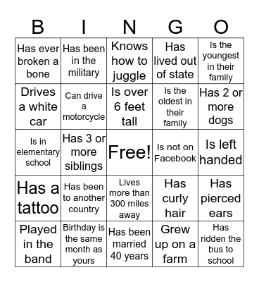 Zinger Family Reunion Bingo Card