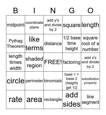 Geometry and Measurement Bingo Card