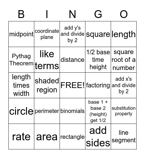 Geometry and Measurement Bingo Card