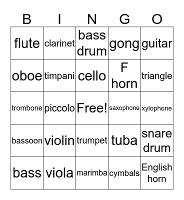 Musical I Bingo Card