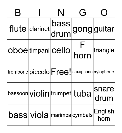 Musical I Bingo Card