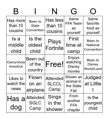 FFA Bingo Card