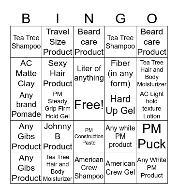 Product Bingo Card