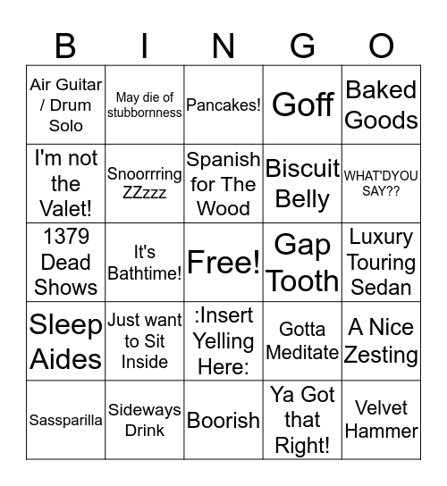 Clay's Birthday Bingo Card