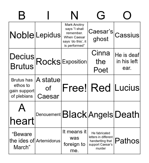 Julius Caesar Bingo Card