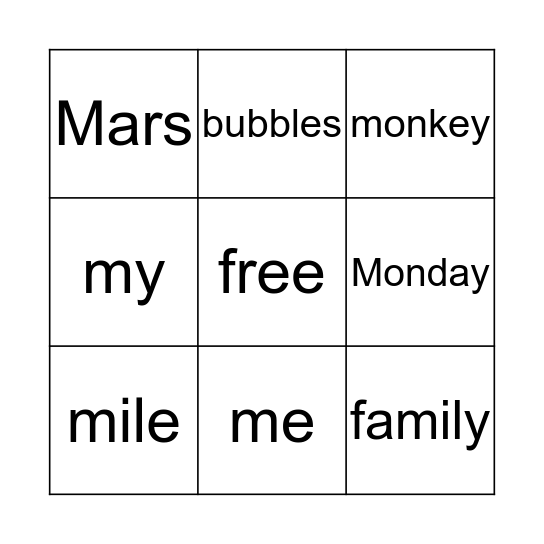m-words Bingo Card