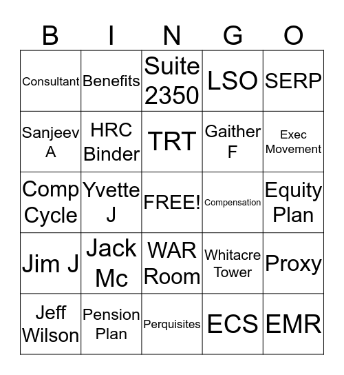 Exec Comp Birthday Bingo Card