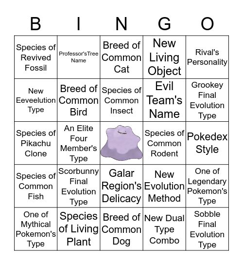 Sword & Shield Prediction Card Bingo Card