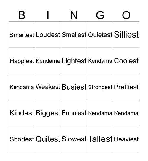 ~est Bingo Card