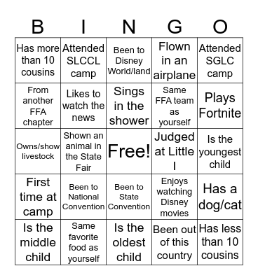 FFA Bingo Card