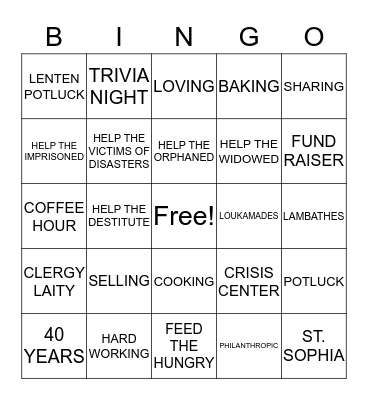 ST. SOPHIA'S 40 YEAR ANNIVERSARY Bingo Card