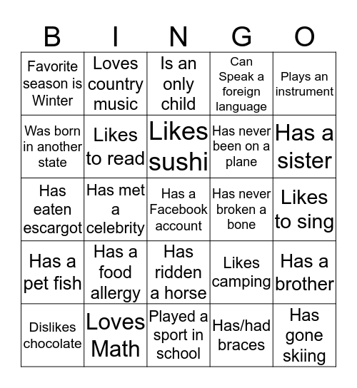 Who..... Bingo Card