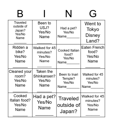 Have you ever? Bingo Card