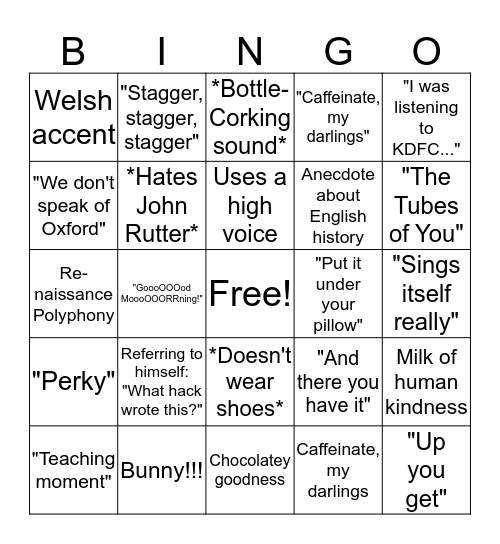 ~Just Choir Director Things~ Bingo Card