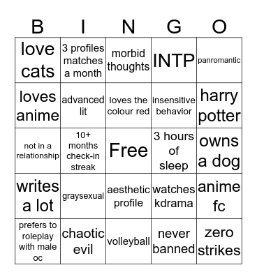 RED Bingo Card