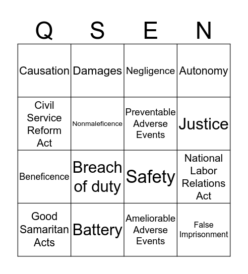 NSG310 Bingo Card