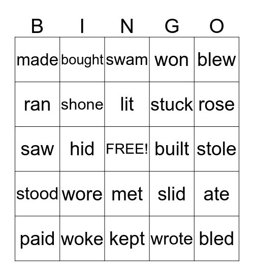 It's All in the Past! Bingo Card