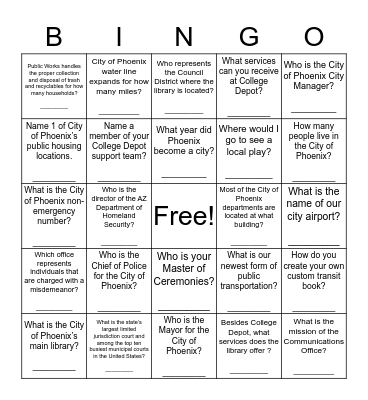College Depot Bingo Card