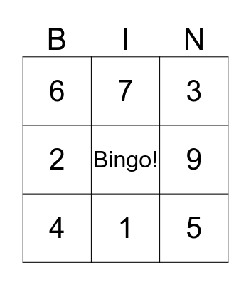 numbers Bingo Card