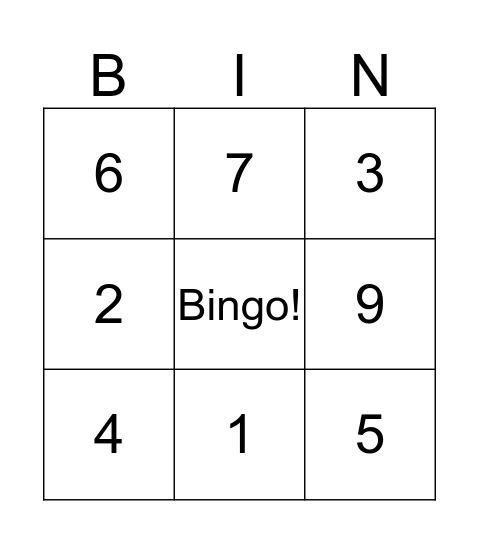 numbers Bingo Card