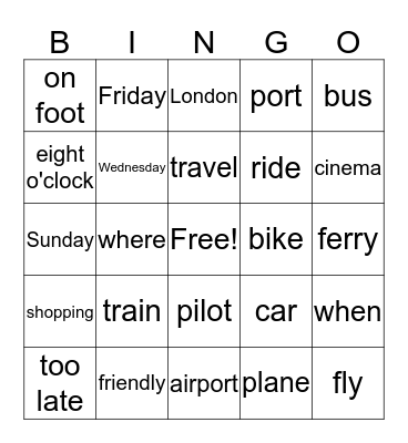 English Bingo Card