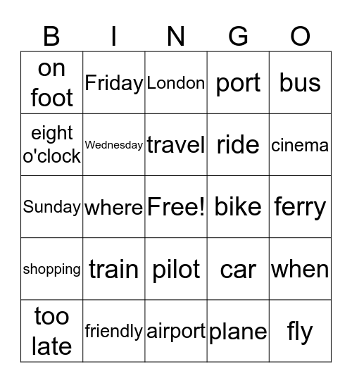 English Bingo Card