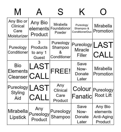 MASKO Bingo Card