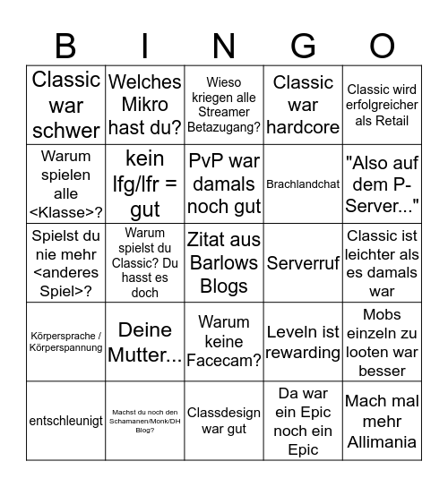 Barlow Bingo Card