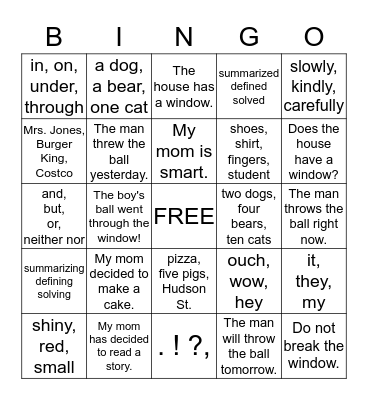 Language BINGO Card