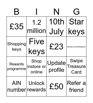 Treasure Bingo Card
