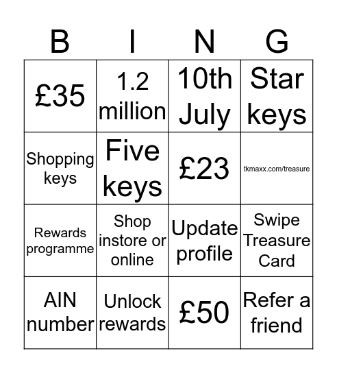 Treasure Bingo Card