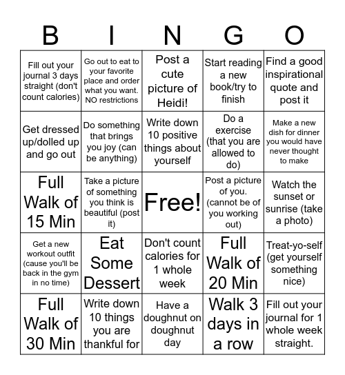 Christy Challenge  Bingo Card