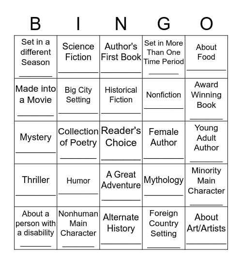 TPSA Summer Reading Challenge 2019 Bingo Card