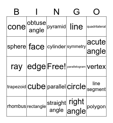 Geometry Bingo Card