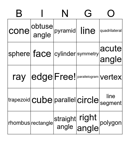 Geometry Bingo Card