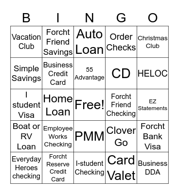 Forcht Products Bingo Card