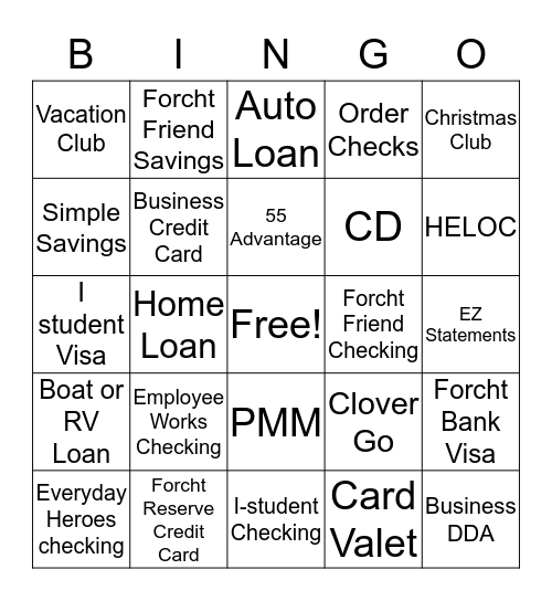 Forcht Products Bingo Card