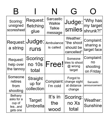 BUCS Outdoors Bingo (Saturday) Bingo Card