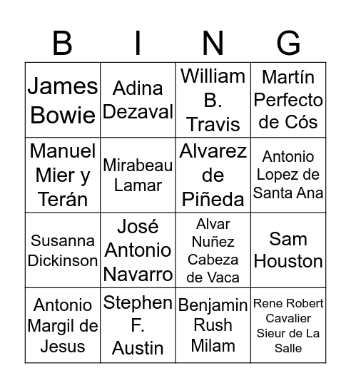 TEXAS Bingo Card
