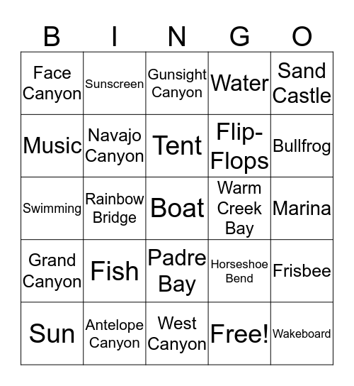 Lake Powell Bingo Card