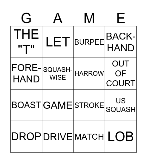 Squashwise Bingo Card