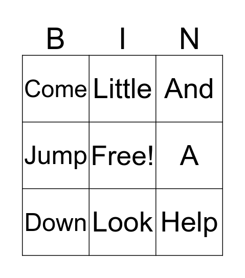 Sight Word Bingo Card