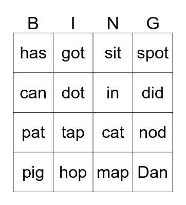 Letterland Set B Bingo Card