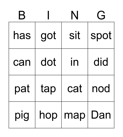 Letterland Set B Bingo Card