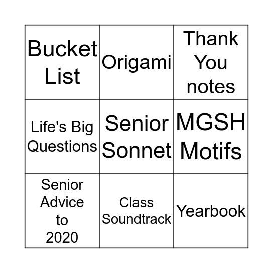 Graduation Stations Passport Bingo Card