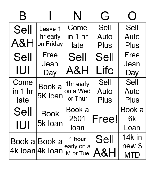 Week 1 June 3rd thru June 7th Bingo Card