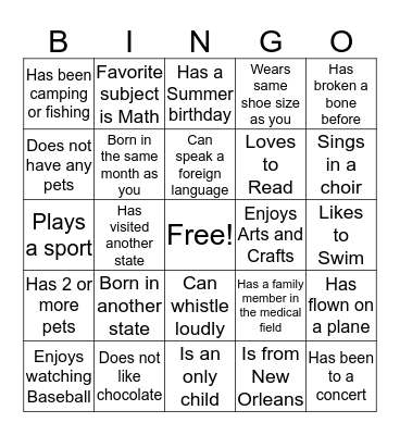 Getting To Know Your COE Classmates BINGO! Bingo Card